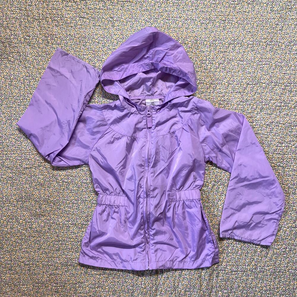 GIRLS PURPLE WINDBREAKER JACKET SIZE 7/8 EUC